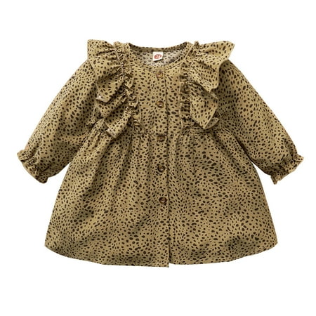 

KIMI BEAR Newborn Baby Girls Dress 3 Months Newborn Girls Autumn Dress 6 Months Newborn Girls Sweet Ruffled Trim Long Sleeve Dress Leopard