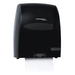 Kimberly-Clark Sanitouch Hardwound Paper Towel Dispenser 912148 Provide guests instant access to fresh paper towels with this Kimberly-Clark Sanitouch hardwound paper-towel dispenser.Ensure that everyone at your facility can dry their hands as needed with this paper-towel dispenser. The touchless design lets users pull one sheet at a time without handling the dispenser itself for easy operation and reduced waste. This Kimberly-Clark paper-towel dispenser is made of high-impact plastic for durability. Hygienic  touchless hardwound paper-towel dispensing – your washroom guests will only need to touch the towel they use. Holds hardwound paper towels with a 1.75  core. This wall-mountable dispenser is made of durable plastic and comes in an attractive shade of black  called smoke  so it will go with any washroom decor.This wall mount paper towel roll dispenser dispenses a nominal 12-inch of towel - enough for one full hand drying. You’ll have to change the roll less often  increasing maintenance efficiency. Simple to Install Made of durable  high-impact plastic with a black transparent cover with a gray back  it’s recommended to mount this hard roll paper towel dispenser at a height of 48-inch. Sold as 1 Each.