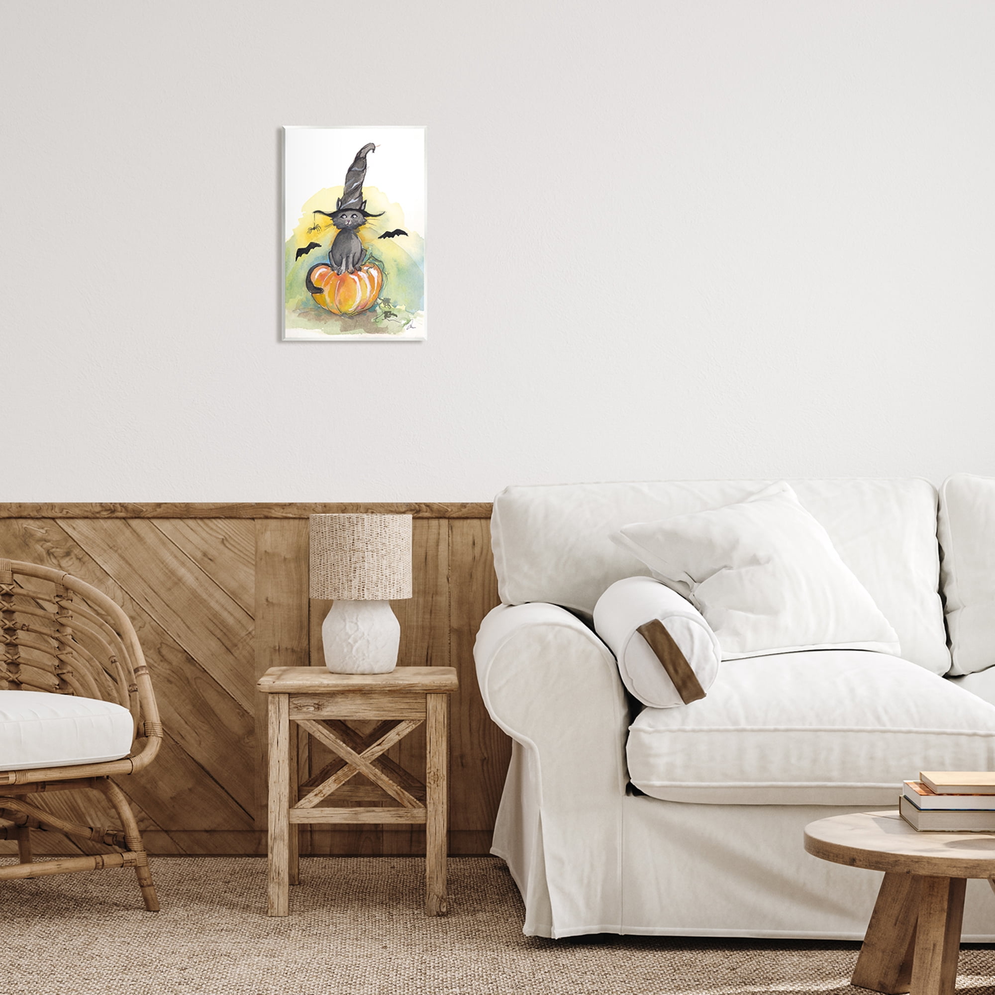 Stupell Industries Witch Cat on Pumpkin Holiday Painting Unframed Art Print Wall Art, 10 x 15