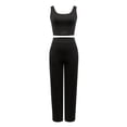 thumbnail image 5 of HUANBAI Two Piece Sets For Women Summer Outfits Sets Neck Tops Wide Leg Crop Pants Vacation Travel Outfits Women's Solid Sleeveless Scoop Neck Crop Tank Top Casual Sleepwear, 5 of 5