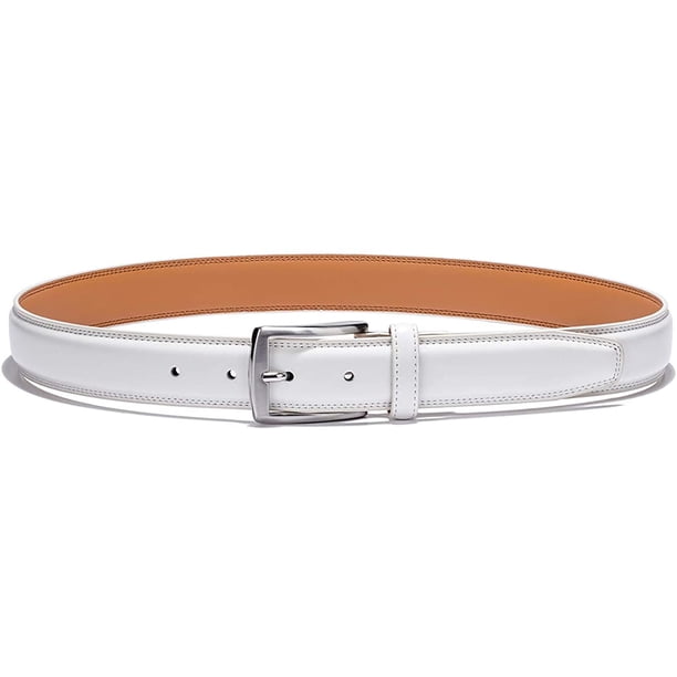 mens white leather dress belt Double Row Prong White Leather Dress Belt For Men & Women-2190
