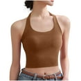 thumbnail image 2 of BLTIBY Workout Halter Tank Tops for Women Built in Bra Solid Color Low Support Round Neck Backless Sports Fashion Sleeveless Basic Cami Brown S, 2 of 8