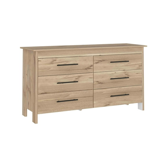 Miekor Furniture Double Dresser, 6 Drawer, Superior Top, Light Oak / White 00135