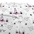 thumbnail image 3 of Unicorn Pouf Cover with Zipper, Cartoon Drawn Flower Ornamental Caticorns Kitty Cat Heads Stars Dots Pattern, Soft Decorative Fabric Unstuffed Case, 30" W X 17.3" L, White Black Lilac, by Ambesonne, 3 of 5