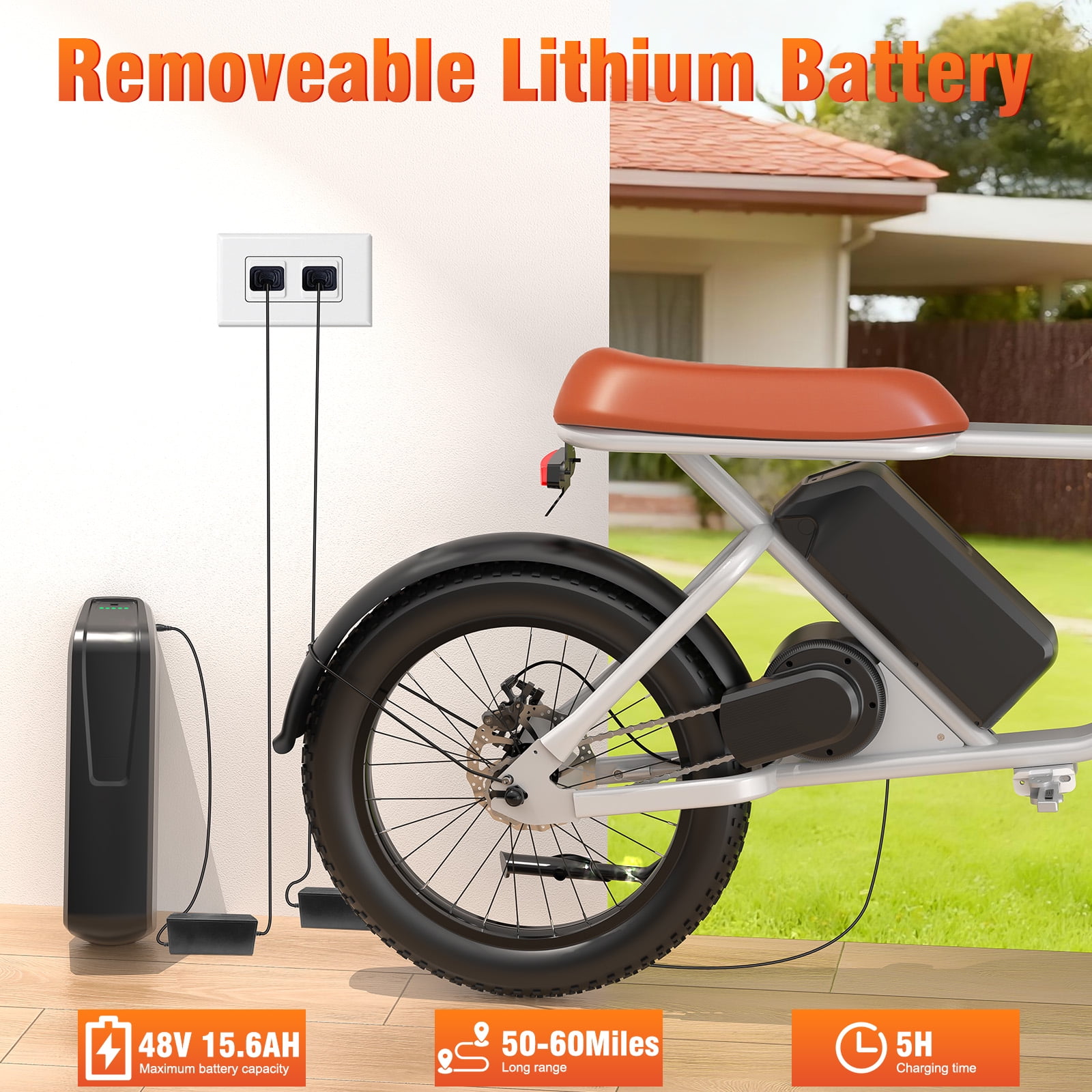 20 in Adult Electric Bicycle, 1000W Brushless Mid-Drive Motor, 48V 15.6Ah, Range Up To 50-60 Miles, Dual Disc Brakes, Ip54 Waterproof, 264 Lbs Load Capacity.White