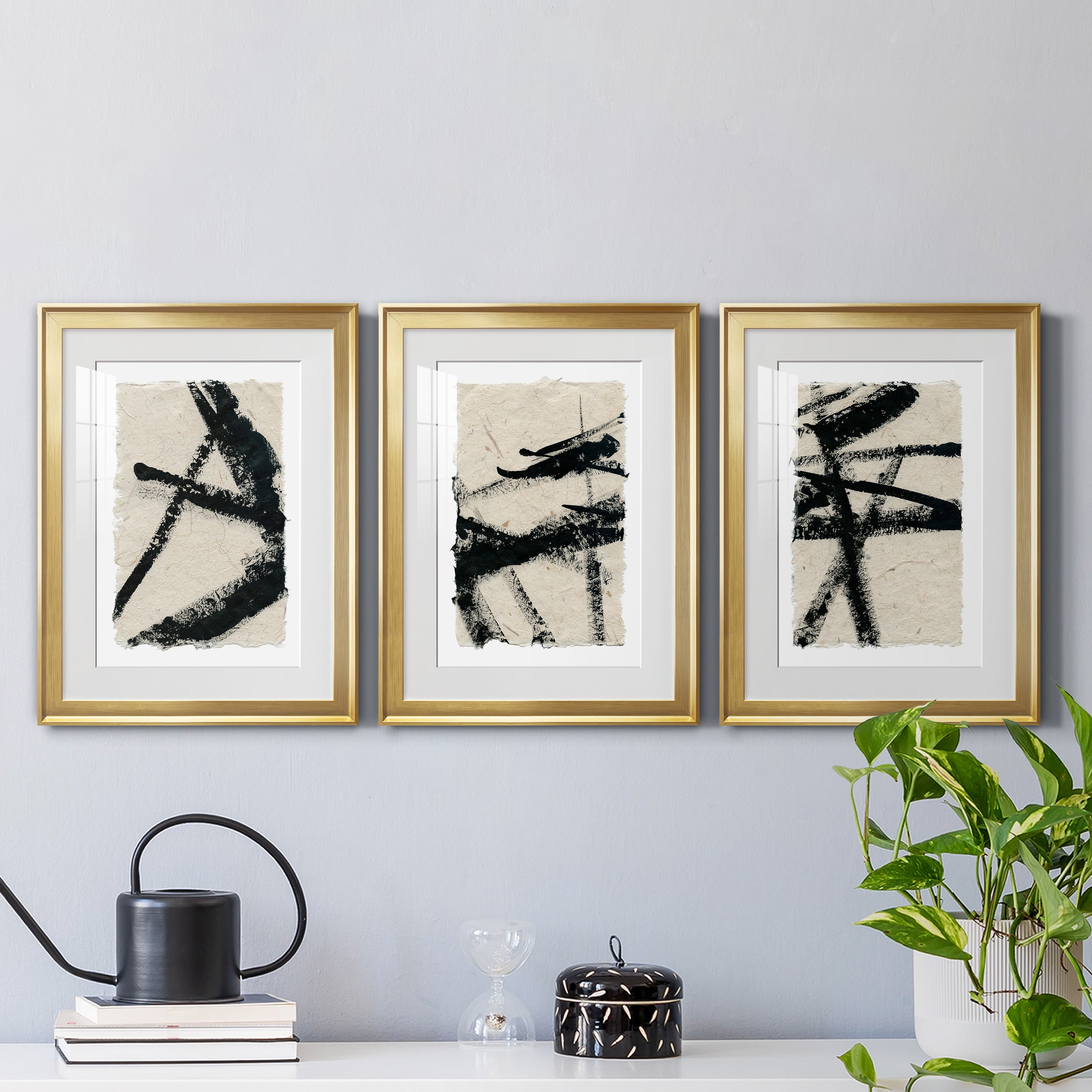 Lines Crossed I Premium Framed Prints Set of 3 - Ready to Hang - 22 x 30 Each - Gold Frame