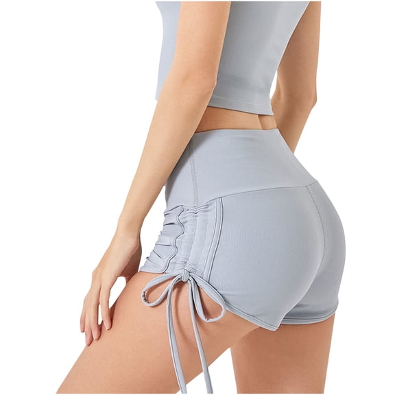 Hvot&aat Women's Trendy Side Tie Adjustable Shorts High Waisted Tummy Control Sweat Shorts Drying Fitness Yoga Pants