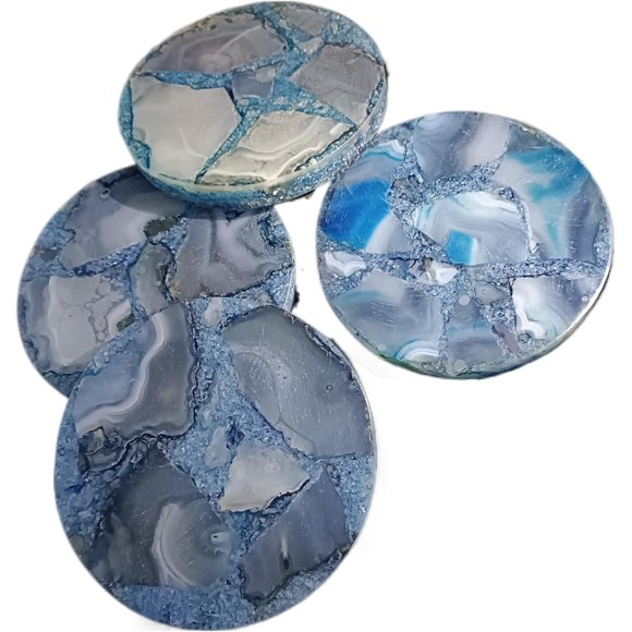 ArtEra Beaux sous-Verres Décoratifs en Pierre d'Agate pour Tasses à Thé, Tasses à Café et Verres / sous-Verres d'Agate de 4 Pouces pour Décoration Intérieure (Bleu, Lot de 4)