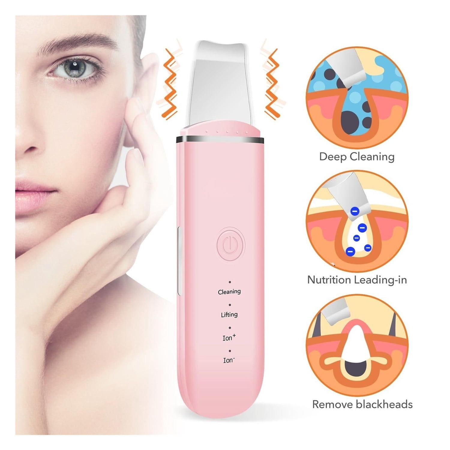 Skin Scrubber Face Skin Spatula Facial Scrubber Spatula for Deep Cleansing Blackhead Remover Pore Cleaner with 4 Modes (White)