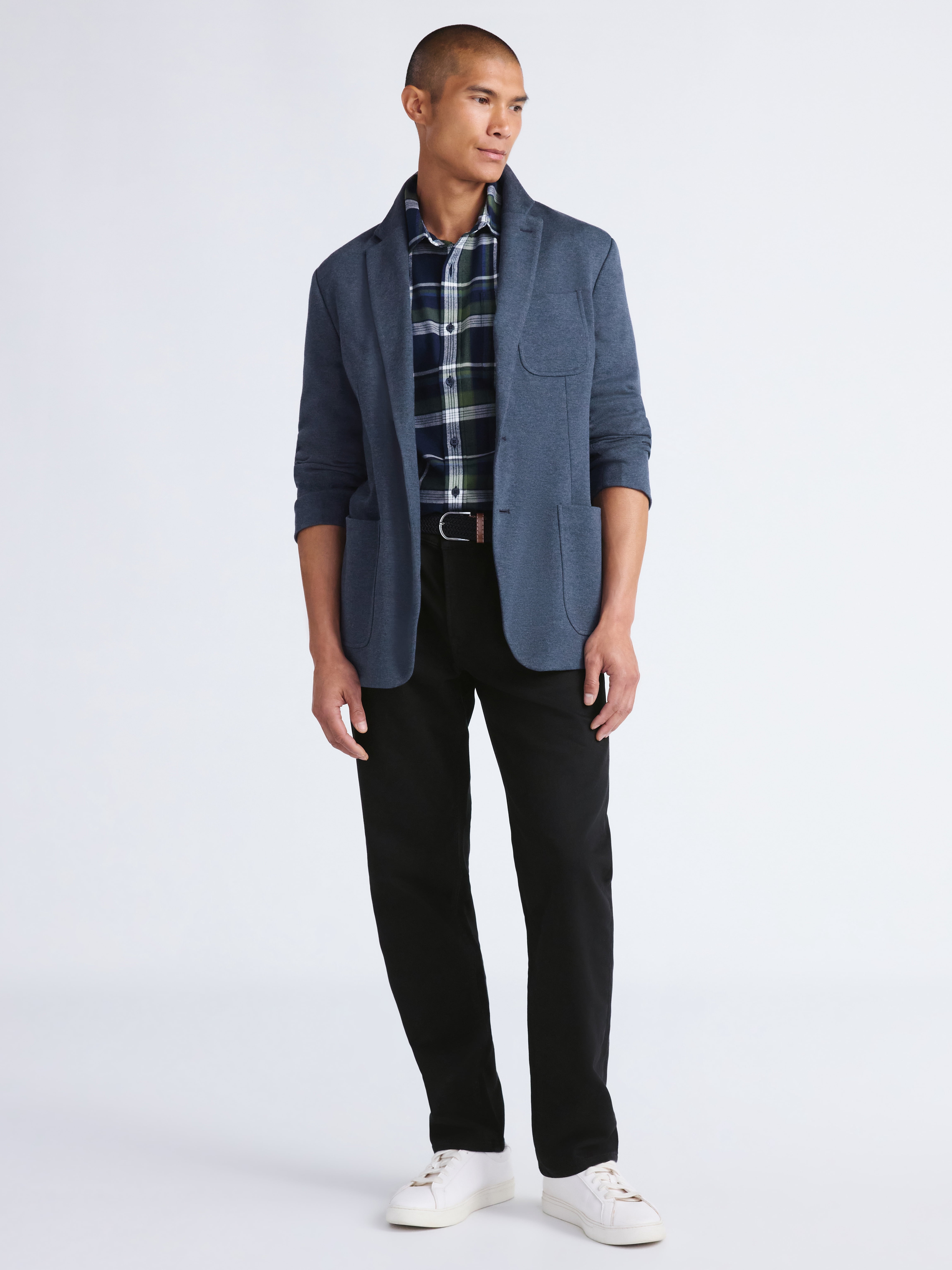 Free Assembly Men's Casual Single Breasted Knit Blazer with Patch Pockets, Sizes S-3X