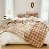 WOOW DEPOT Thick Faux Rabbit Fur Blanket Fleece Reversible, 1 PCS Twin Full 70.9" x 78.7", 6 lb Heavy, Soft Warm Mink Throw Luxurious Plush, Coffee Gradient