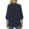 thumbnail image 4 of Usmixi Cute Tops for Women Elbow-Length V-Neck Solid T shirts Summer Casual Lightweight Loose Fit Comfy Chiffon Blouse Navy S Clothes, 4 of 6