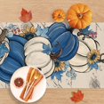 thumbnail image 4 of Fall Blue White Pumpkin Table Runner, Autumn Thanksgiving Sunflower Eucalyptus Leaves Kitchen Dining Table Decoration, Seasonal Indoor Outdoor Home Decor Party Supply 13 x 36 Inch, 4 of 6