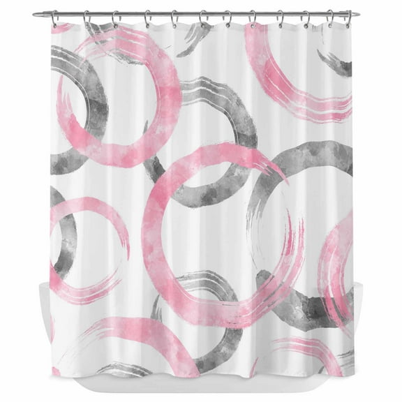 Xipuska Pink Grey Shower Curtain - Water Repellent Fabric Shower Curtains Washable, Geometric Circle Modern Abstract Simple Art Decorative Polyester Cloth Bathroom Curtains Modern Bath Decor 72"x72"