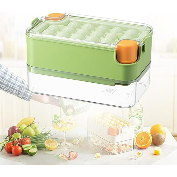 Ice Ball Maker Mold For Freezer, Round Ice Cube Tray With Lid, Easy Press To Release, Ice Ball Mold With Scoop And 2-Layer Ice Storage Box, PET Material, No Touch Ice Cube Tray For Drinks