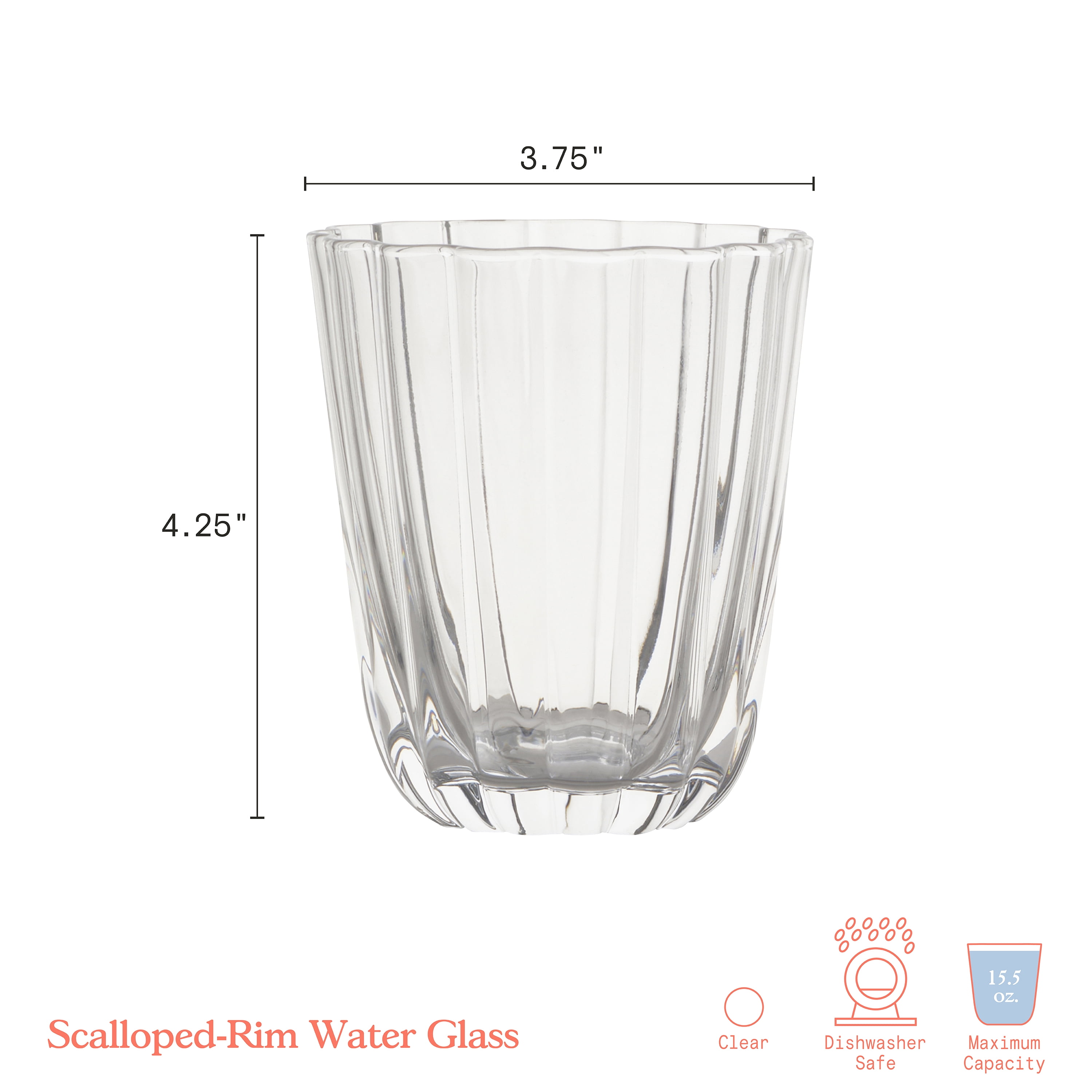 Beautiful Scallop Water Glasses Set of 4 Clear Glass by Drew Barrymore