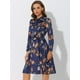 thumbnail image 3 of Vestido con cinturón y estampado floral vintage Allegra K de manga larga gasa con cuello anudado para mujer Azul Satinado S, 3 of 5