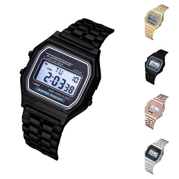 Resicozy Digital Watch for Women Stainless Steel Band Water Resistant Electronic Square LED Back Light Wristwatch