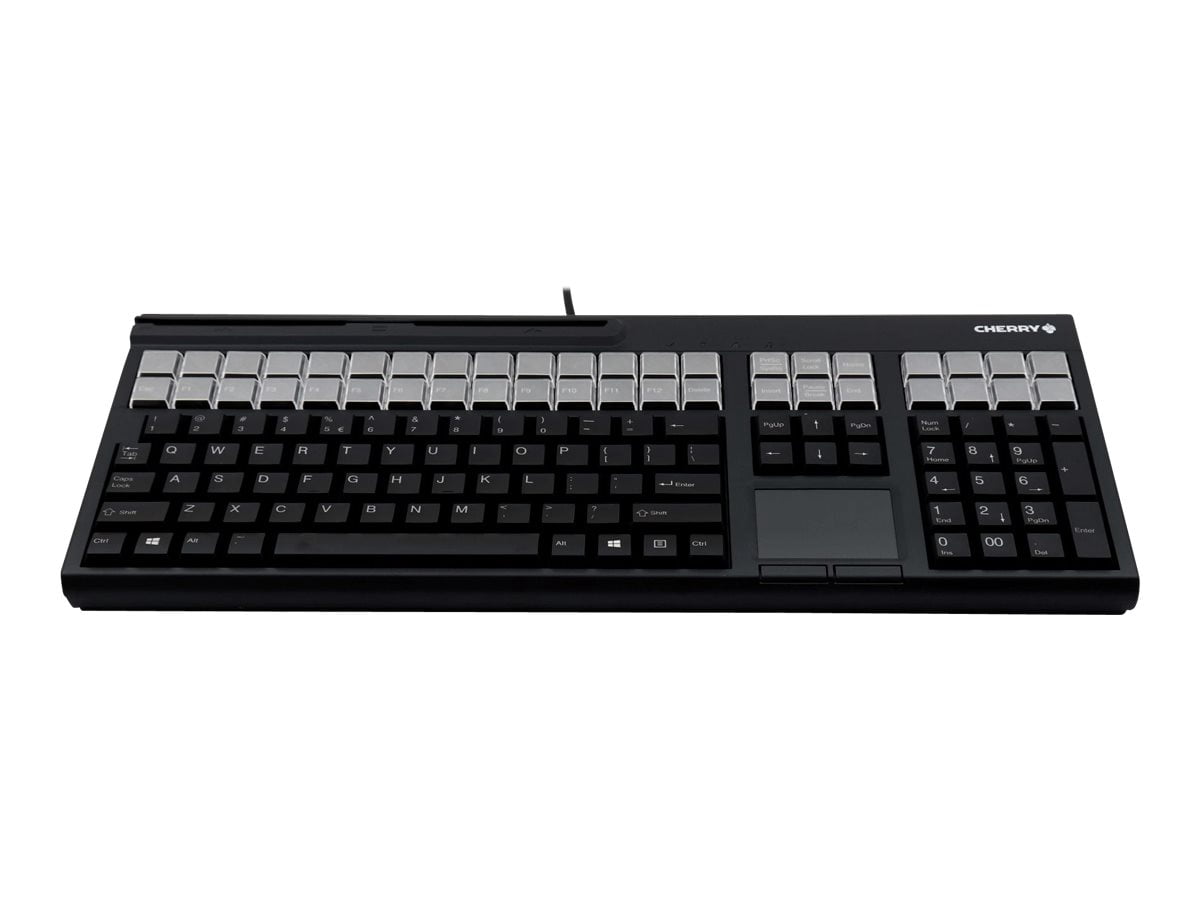 Cherry G86-71411 Computer Keyboard Programmable Wired Keyboard with 42 Relegendable Keys, Touchpad, and 3-Track MSR, Black