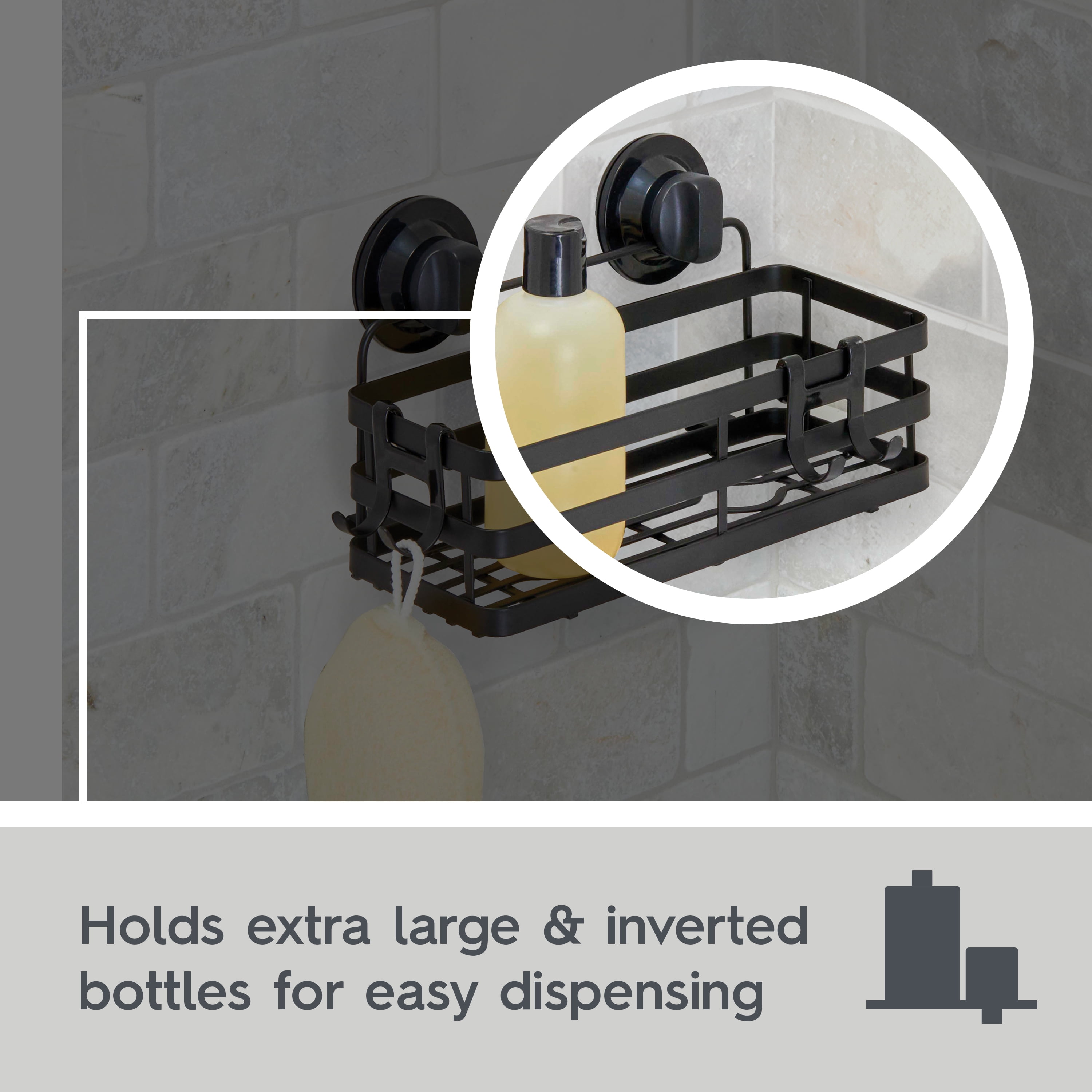 Better Homes & Gardens Adhesive or Suction Mount Shower Storage Basket, Matte Black