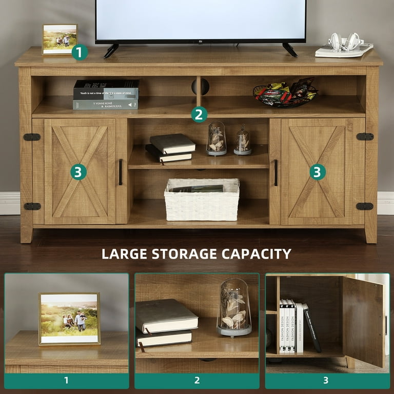 Dextrus Farmhouse TV Stand for 65 Inch TV Barn Door Entertainment Center Rustic TV Media Console Storage Cabinet for Living Room Brown
