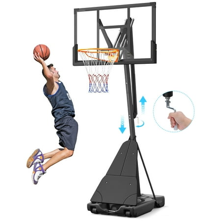 Basketball Hoop System Quickly Height Adjustable 5.25-10ft. Neche 44 inch PC Backboard Portable Basketball Goal for Outdoor Indoor Court