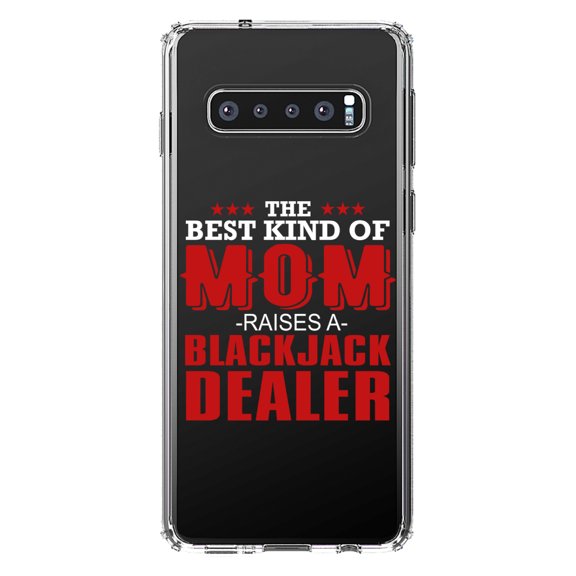 DistinctInk Clear Shockproof Hybrid Case for Samsung Galaxy S10 (6.1" Screen) - TPU Bumper Acrylic Back Tempered Glass Screen Protector - Best Mom Raises a Blackjack Dealer