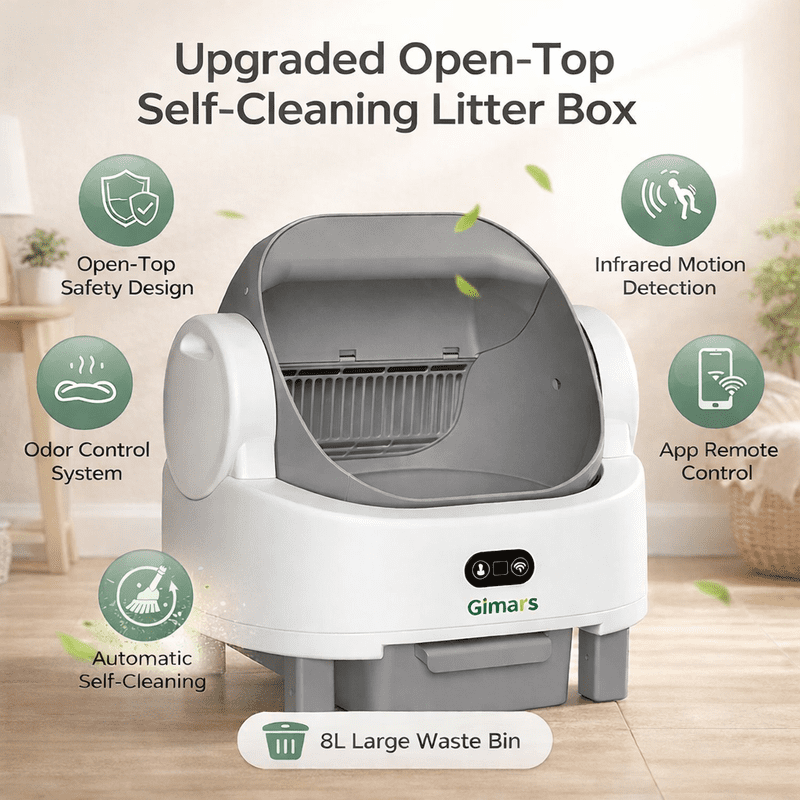 Gimars Self Cleaning Cat Litter Box, Open-Top, Large Capacity, Safety Sensors, For Multi Cats