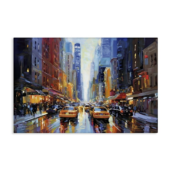 Stupell Industries City Traffic in Rain Scenic & Cityscapes Painting Wrapped Canvas Art Print Wall Art, 24 x 16