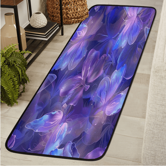 CURLYOOT Purple Runner Rug 2'x6' Washable Kitchen Runner Rug Indoor Non Slip Laundry Rugs Butterfly Floor Carpet for Hallway Kitchen Entryway Bedroom Living Room
