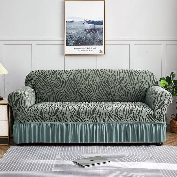 Nvzi Funda de sofá elástica para sala de estar, fácil de instalar, lavable, protector de sofá con falda, 1 pieza (verde, 1 asiento)