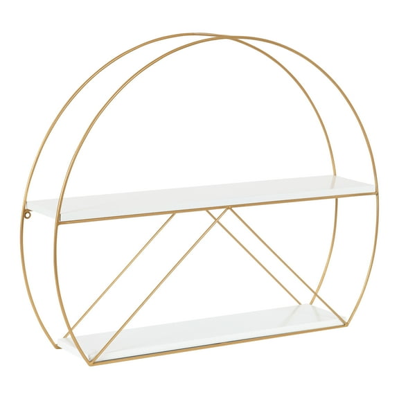 Kate And Laurel Half Circle Metal Floating Shelf, 25.98 In x 5.12 In, White/Gold