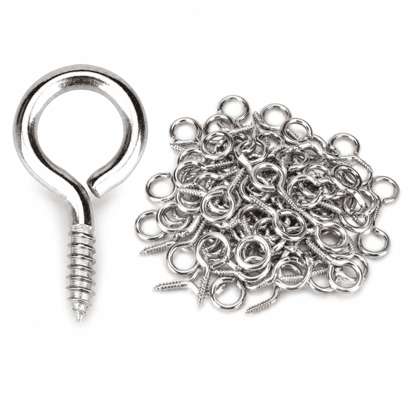 CNDRLEF 100Pcs Stainless Steel Open Eye Screws for Wood, 21 x 10 mm Small Eyelet Screw Hooks, Silver Screw Eyes for DIY Crafts