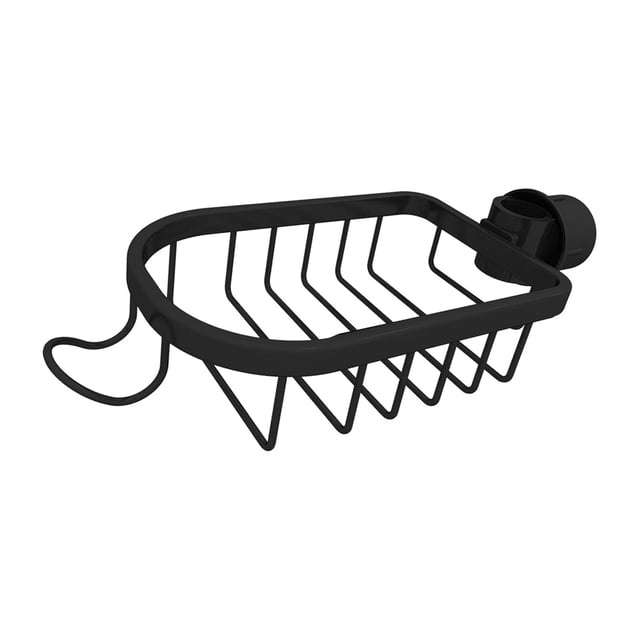 Soporte de esponja con gancho Jabonera Colgador de paño Desmontable a prueba de herrumbre Organizador de fregador de cepillos multiusos para baño negro 27cmx11cm