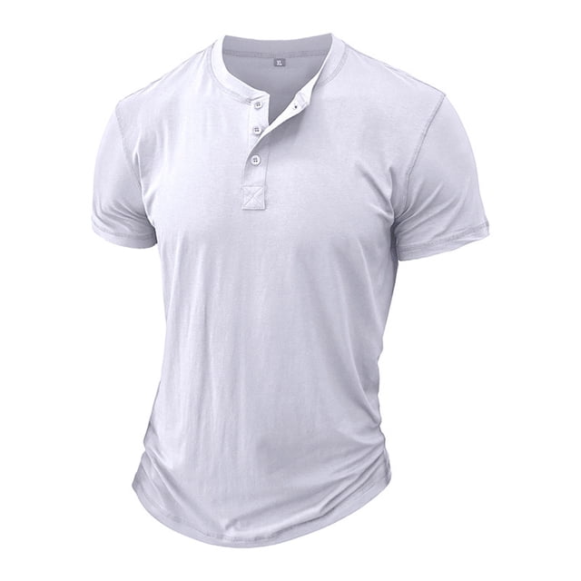 pstuiky Mangas cortas para hombre, Camiseta de manga corta para hombre, estilo informal, lisa, con cuello vuelto, botones y blusa ropa de hombre xxl