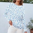 thumbnail image 5 of WTOBBY Women's Fashion Casual Slit Hem Floral Print Round Neck Long Sleeve T-Shirt Top, Ladies Comfortable Blouse with Stylish Design for Relaxed Everyday Wear,Blue L, 5 of 5