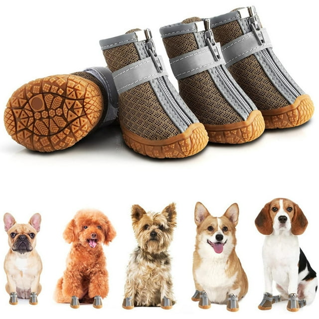 Summer Breathable Nonslip Soft Bottom Dog Shoes, 4 Pack, Adjustable Lightweight Protective Pet Boots for Small Dogs, Anti-Slip, Multiple Colors (Sky Blue, Red, Coffee)