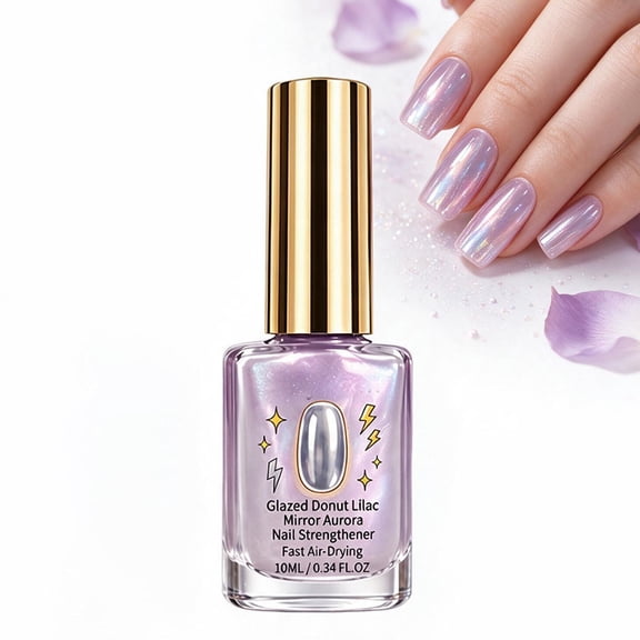 Lilac Glossy Mirror Nail Strengthener,Quick Dry Nail,Polish with Iridescent Mirror Shine, Light Purple Nail Care Polish for Smooth Glossy Manicure Finish
