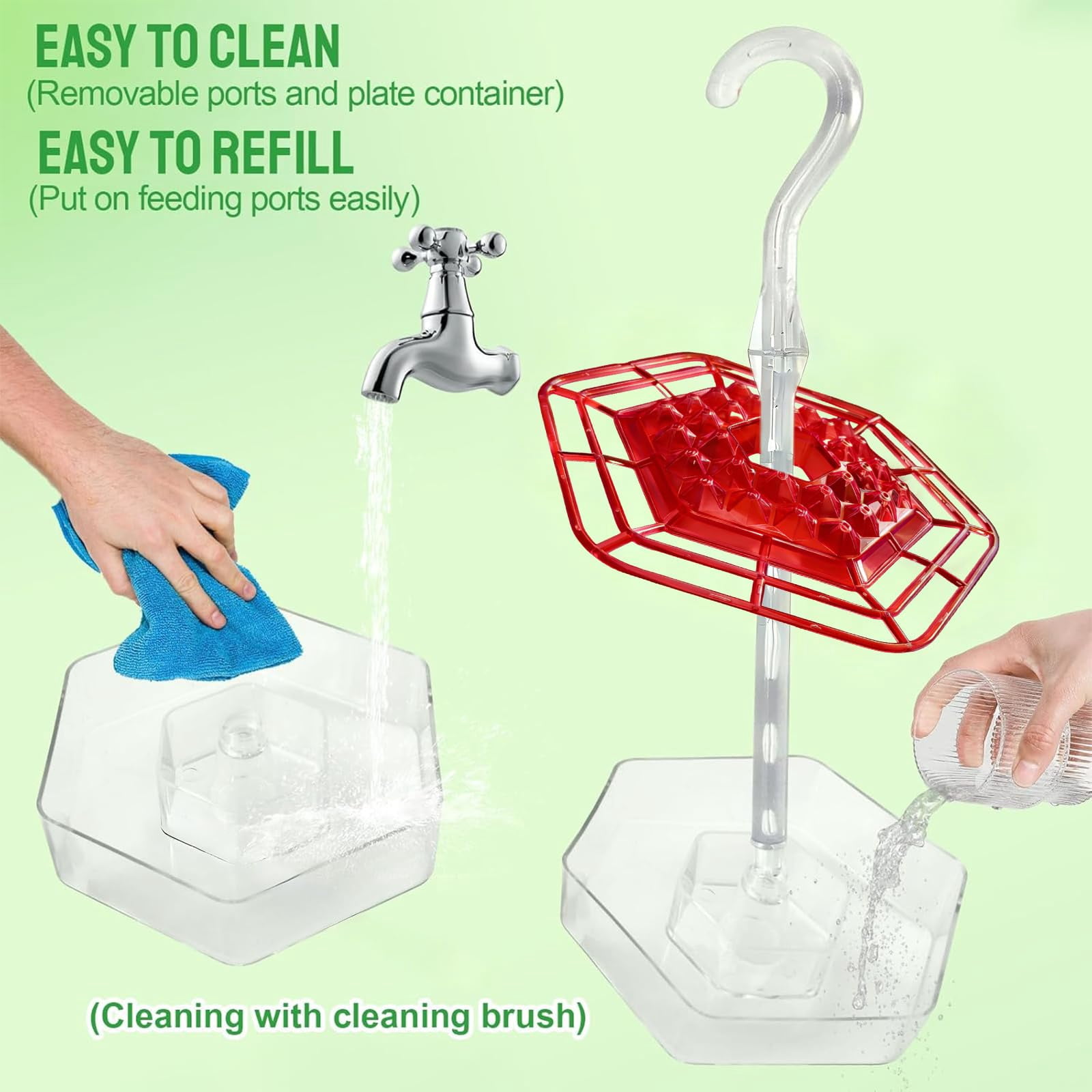 2 Pack Hummingbird Feeders for Outdoors Hanging with 30 Feeding Ports Saucer Humming Bird Feeder with Integrated Ant Moat Bee-Proof Leak-Proof No Drip, Easy Cleaning and Refill