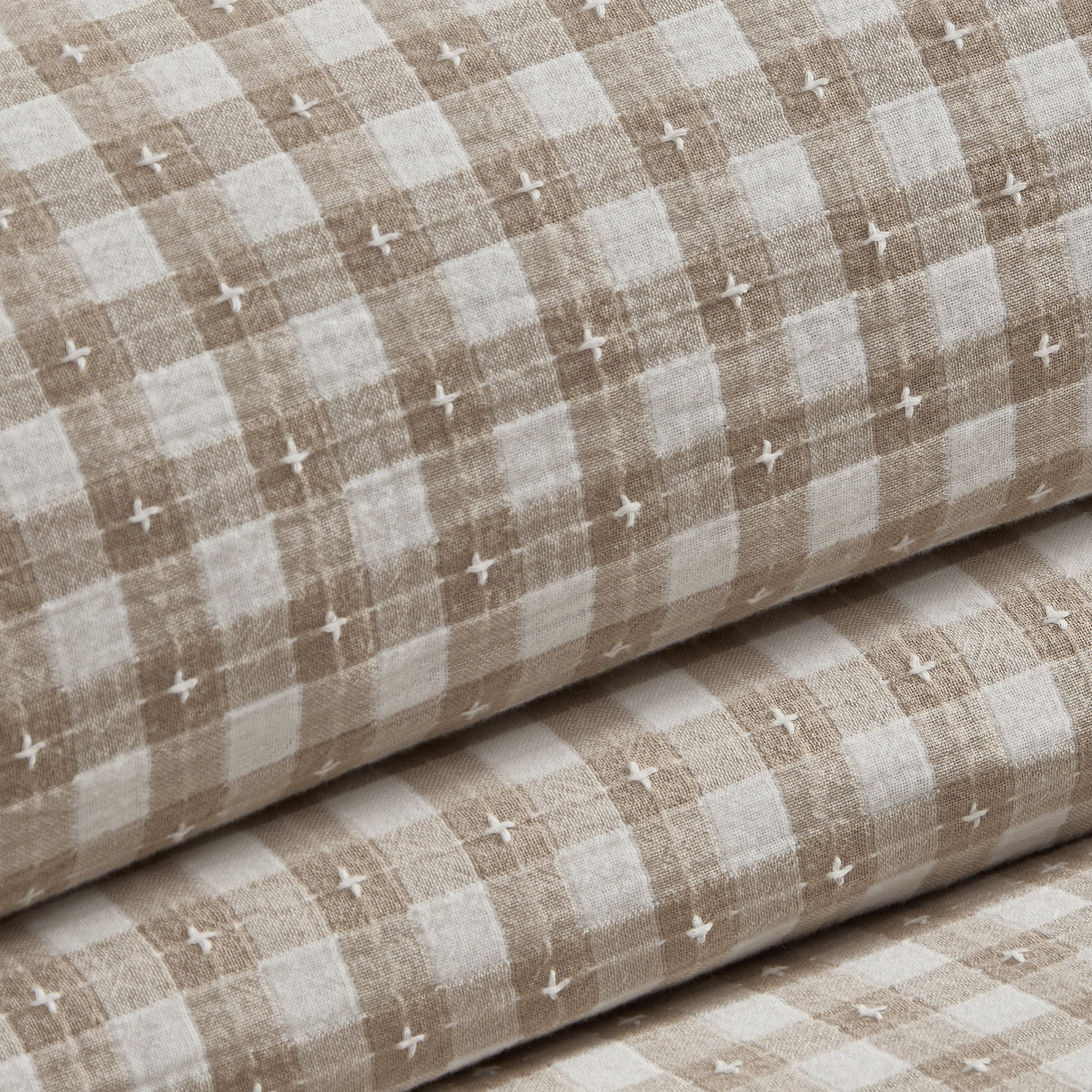 Levtex Home - Camden Gingham Stitch Taupe Duvet Cover Set - Full/Queen Duvet (90x94in) and 2 Standard Shams (20x26in) - Textured Gingham - Taupe and Cream - Button Closure - Cotton