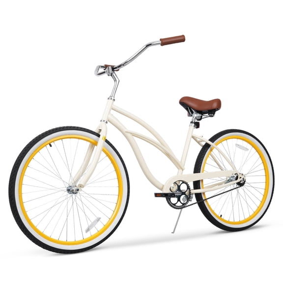 Hykolity Cruiser Bike 24 inch City Beach Bicycle for Women Men Age 14 Commuter Bikes Rider Height 55–68 in Single Speed with Coaster Brake, Comfortable Seat, White