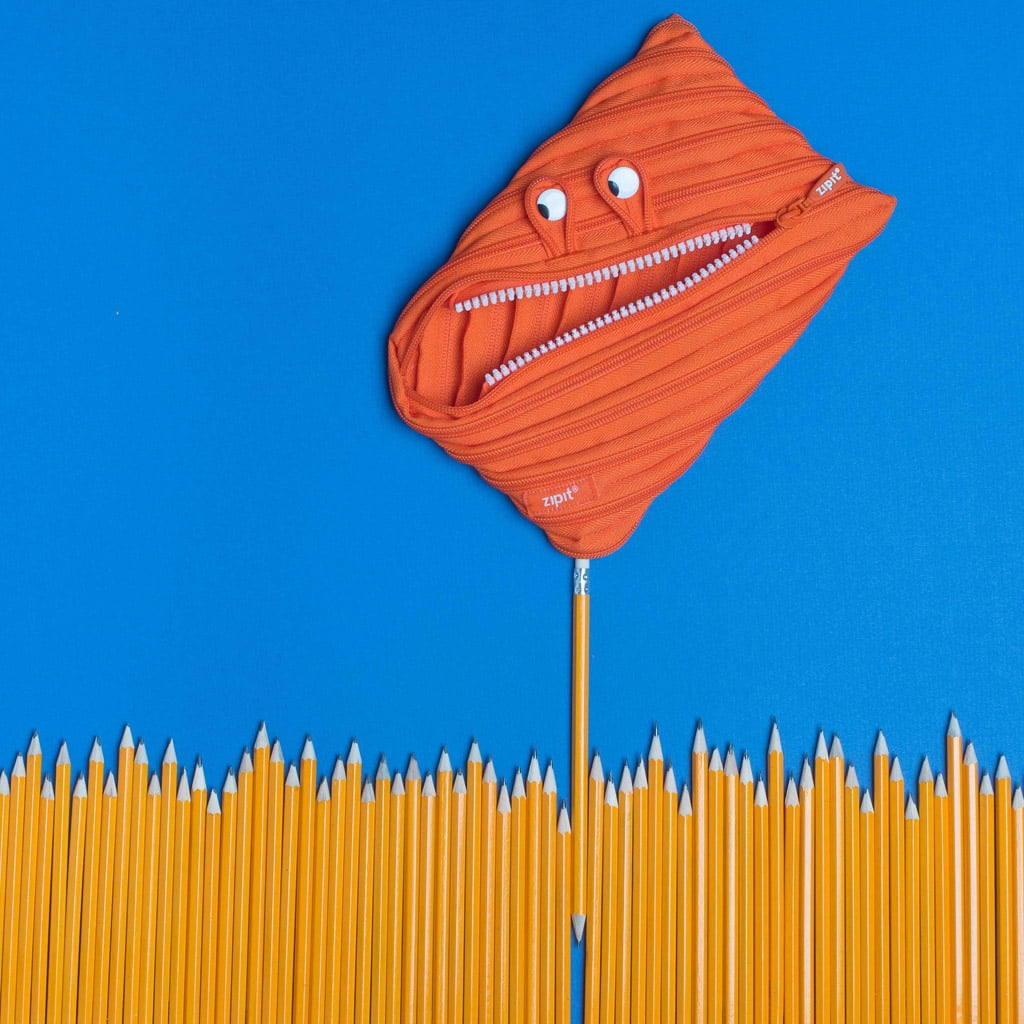 ZIPIT Monster Pencil Case for Kids, Cute Pencil Pouch for Boys & Girls (Orange)