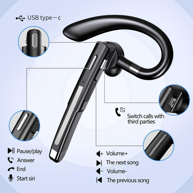 Bluetooth Headset, YAMAY Wireless Headset with Microphone (Noise