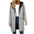 thumbnail image 2 of WIZUTIZ Women's Solid Color Wool Blend Hooded Coat Long Sleeve Loose Fit Lined Warm Winter Overcoat with External Pockets Casual Daily Outerwear, 2 of 7