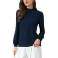 thumbnail image 4 of CAMISA DE CHIFFON CHIC INSPIRADA PARA MUJERES, OFICINA, CUELLO ALTO, MANGA LARGA, BLUSA XL, AZUL OSCURO, 4 of 5