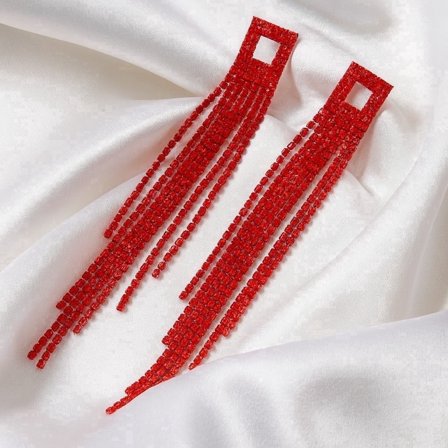 RubyLee Elegance Tassel Red Glitz and Glam Earrings, Stainless Steel, Includes Jewelry Pouch, 2 Count