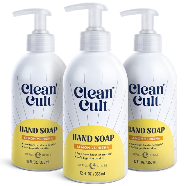 Cleancult - Lemon Verbena - Jabón de manos líquido hidratante - Botella de aluminio recargable - Hecho con aloe vera - Nutre e hidrata la piel seca y sensible - 12 oz - Paquete de 3