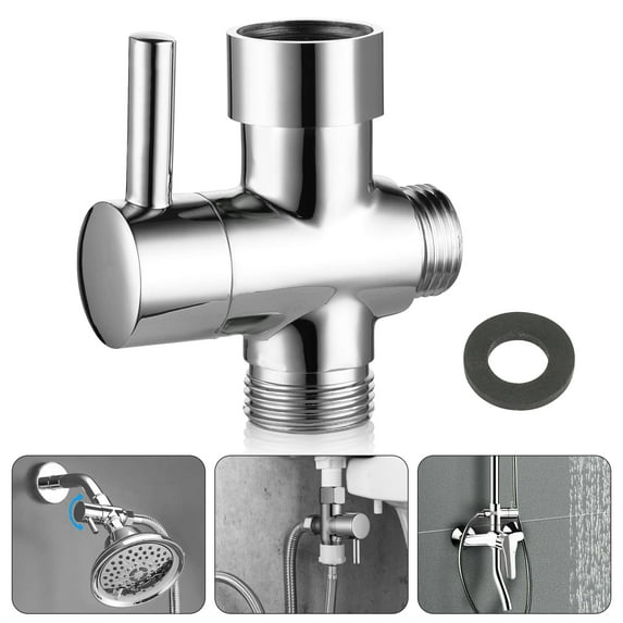 Shower Arm Diverter Valve for Hand Shower and Fixed Spray Head, EEEkit G1/2" 3-Way T-adapter Connector, Brass Universal Bathroom Shower System Replacement Part, Water Flow Control, Chrome