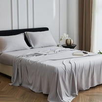 Simple&Opulence 100% Viscose from Bamboo Sheet Set 4Pcs, Cooling for Hot Sleepers, Soft Breathable Bed Sheets Set, 15" Deep Pockets, Luxury Hotel Silky Bedding Sheets (Light Grey,Queen)