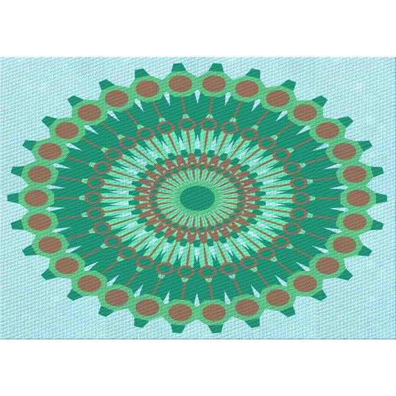 Ahgly Company Indoor Rectangle Patterned Dull-Sea Green Area Rugs, 8' x 10'